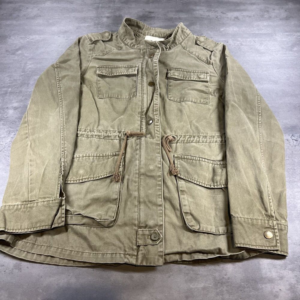 Military Jacket Women Medium Army Green‎ Snap Full Zip Chore Barn Cargo Gorpcore